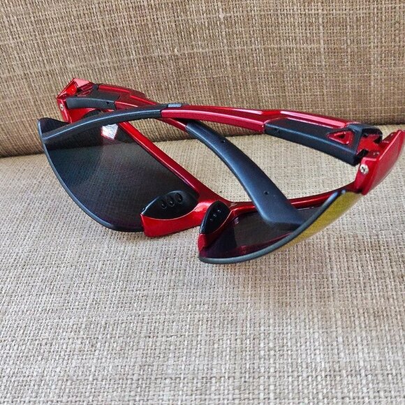 NYS City Men Sunglasses Red Wrap Frame Mirror Lenses Eye Wear Nautilus Avenue - Picture 4 of 11